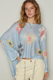 POL Flower Dropped Shoulder Long Sleeve Knit Top | Tops Daverri Fashions