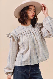 SO ME Floral Cotton Print Ruffled Long Sleeve Blouse | Daverri Fashions