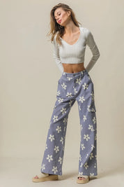 BiBi Flower Printed Side Pocket Wide Pants | Daverri Fashions