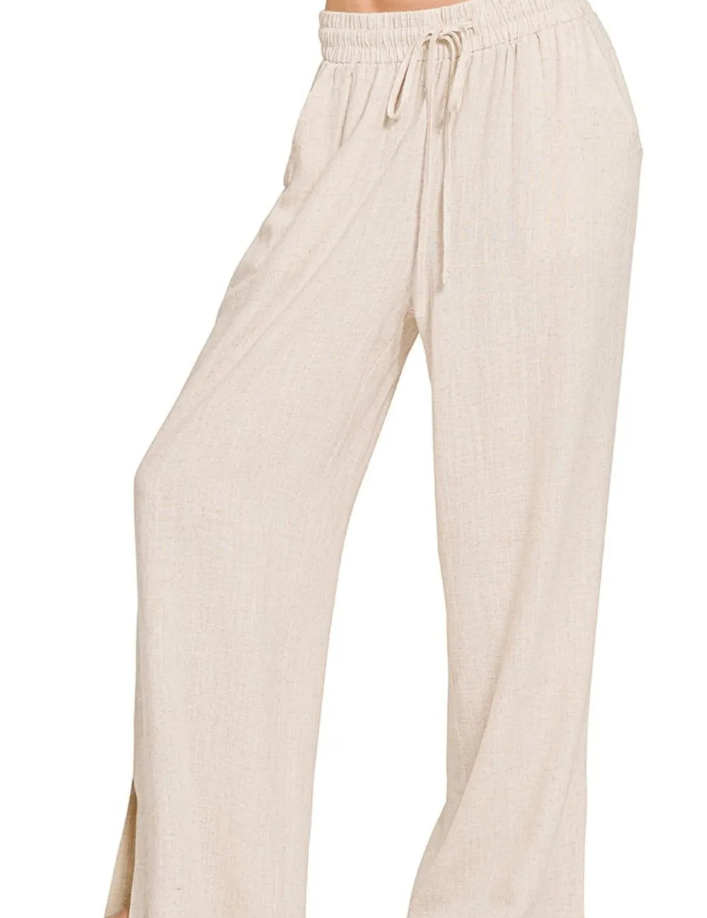 SAND BEIGE Zenana Linen Drawstring Pants Sand Beige | Pants Daverri Fashions