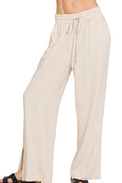 SAND BEIGE Zenana Linen Drawstring Pants Sand Beige | Pants Daverri Fashions