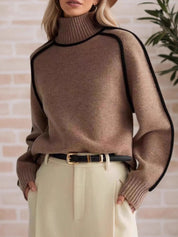 Contrast Trim Turtleneck Sweater | Sweaters Daverri Fashions