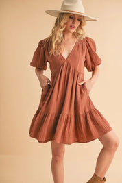 Aemi+Co Tied Back Ruffled Short Sleeve Mini Dress | Daverri Fashions