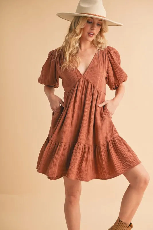 Aemi+Co Tied Back Ruffled Short Sleeve Mini Dress | Daverri Fashions