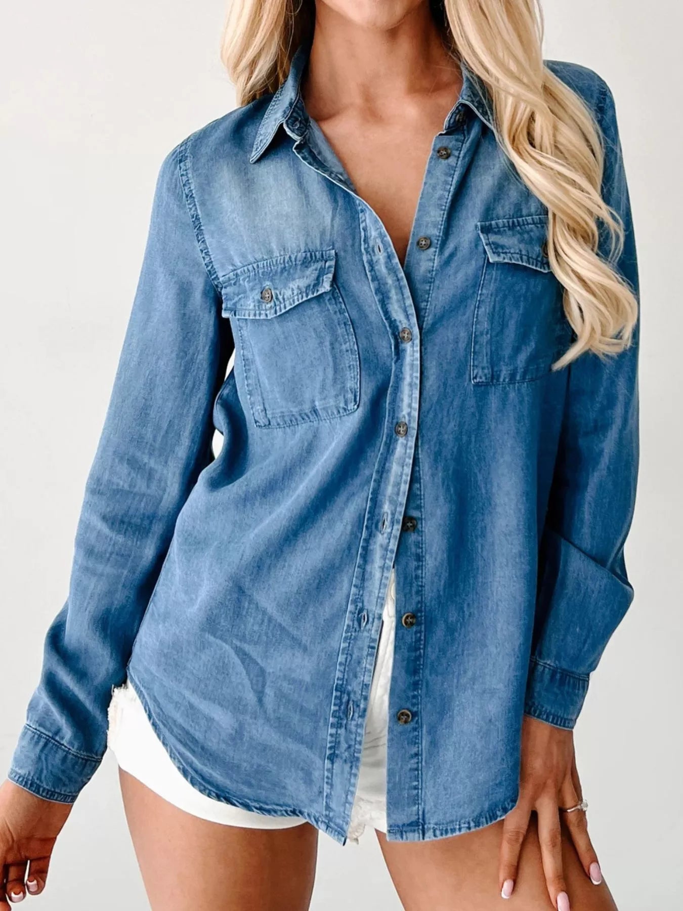 Blue Button-Down Collared Neck Denim Shirt | Shirts Daverri Fashions