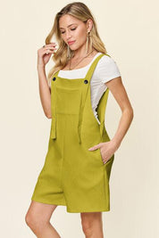 Double Take Full Size Textured Shortalls | Shortalls Daverri Fashions