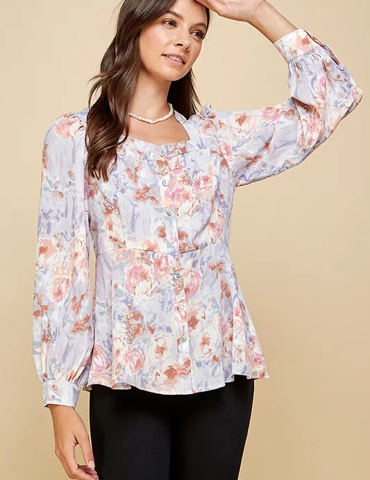 Lime 'N' Chili Floral Sweetheart Neckline Button Down Blouse | Blouses Daverri Fashions