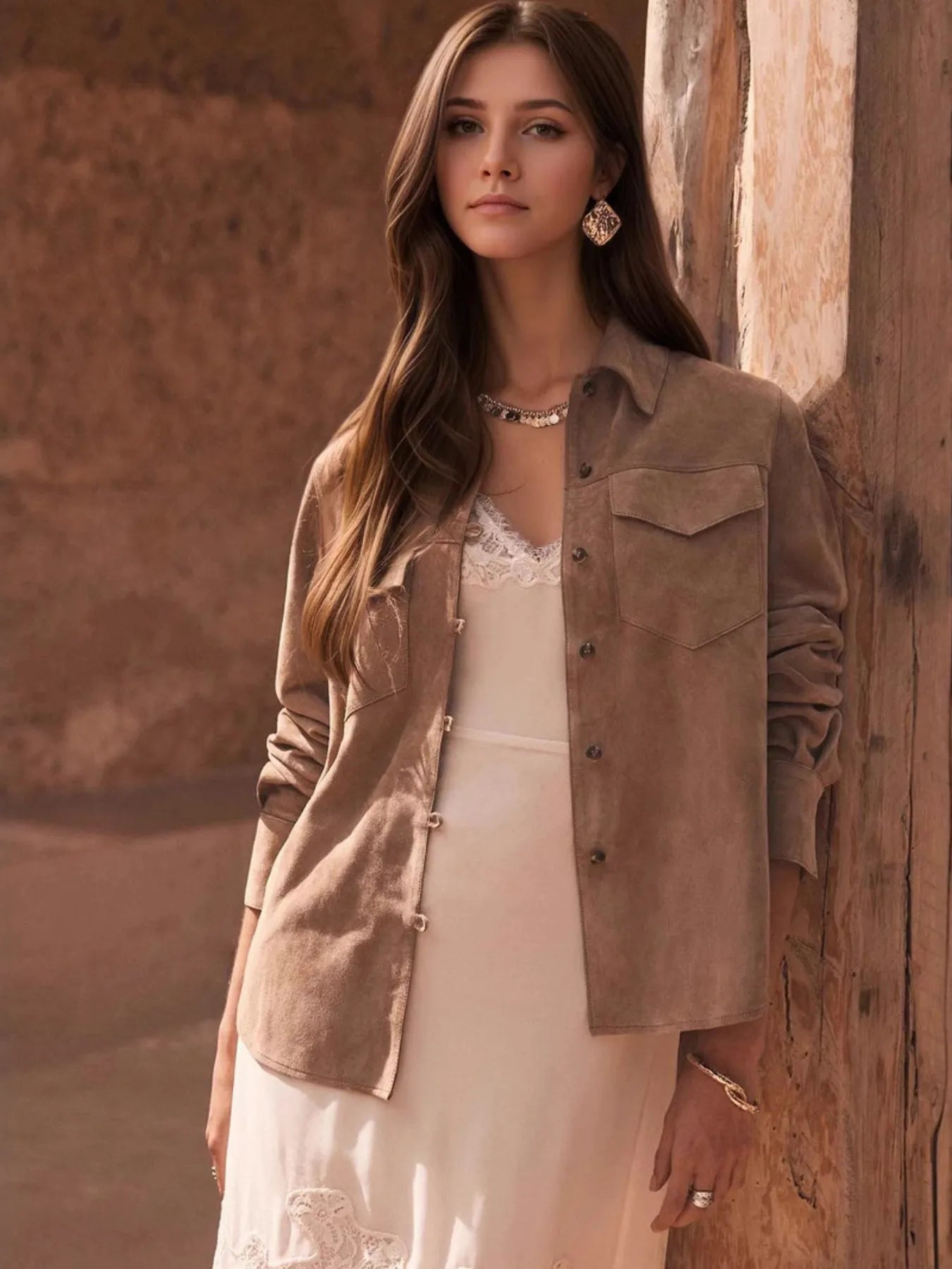 Button Front Long Sleeve Jacket | Shackets Daverri Fashions