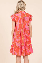 Mittoshop Leaf Print Ruffle Sleeve Tiered Mini Dress | Mini Dresses Daverri Fashions