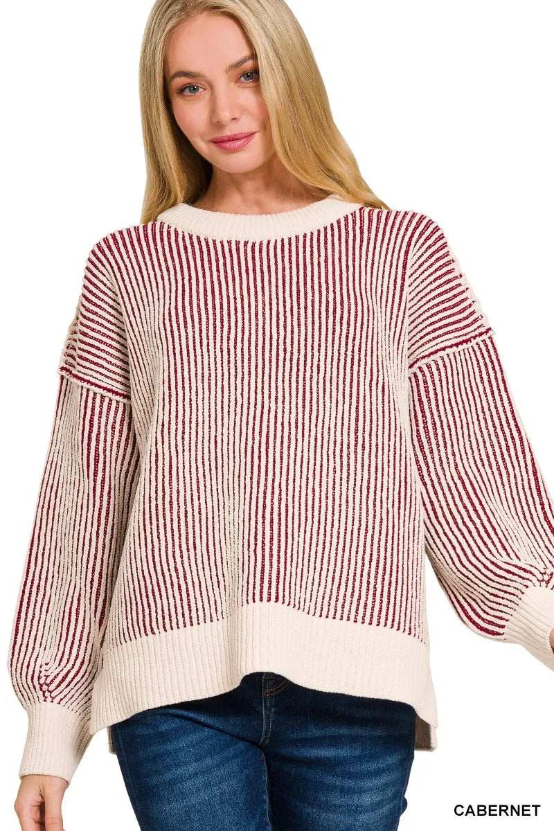 Zenana Two Tone Crewneck Sweater | Daverri Fashions