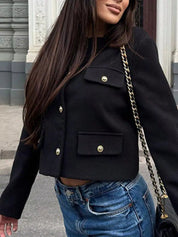 Tweed Button Up Cropped Jacket | Jackets Daverri Fashions