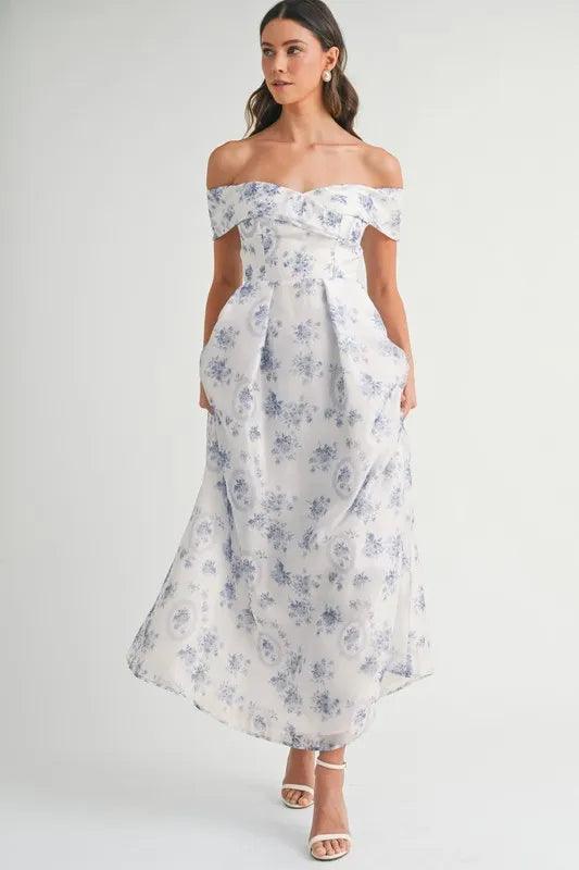 MABLE Floral Printed Off Shoulder Maxi Dress | Daverri Fashions