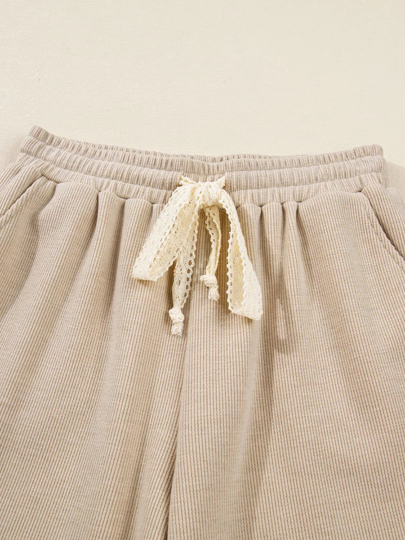 Lace Drawstring Hoodie and High Waist Pants Corduroy Suit | Loungewear Sets Daverri Fashions