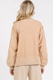 Mittoshop Side Slit Exposed Seam Round Neck Sweatshirt | Daverri Fashions