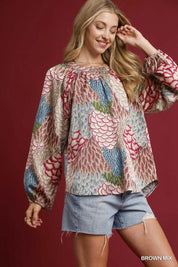 Umgee Boho Feather Print Peasant Blouse | Blouses Daverri Fashions
