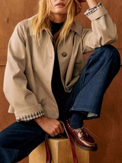 Khaki Button-Down Long Sleeve Jacket | Jackets Daverri Fashions