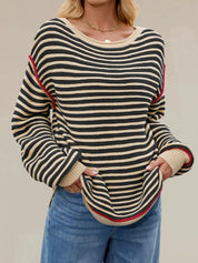 Slit Striped Oversized Sweater | Sweaters Daverri Fashions