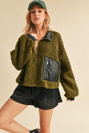 Aemi + Co Collared Neck Zip Up Sherpa Jacket | Jackets Daverri Fashions