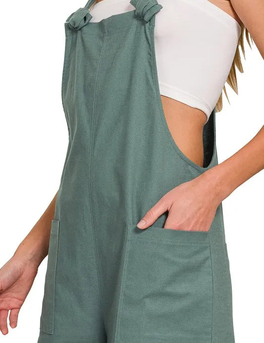 Zenana Woven Knot Strap Overalls | Overalls Daverri Fashions