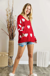 ADORA Plus Size Heart V-Neck Knit Top | Sweaters Daverri Fashions