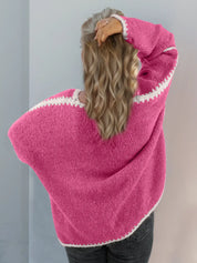 Double Take Contrast Open Front Dropped Shoulder Cardigan | Cardigans Daverri Fashions
