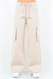 Apricot American Bazi Full Size Drawstring Wide Leg Cargo Pants Plus Size | Pants Daverri Fashions