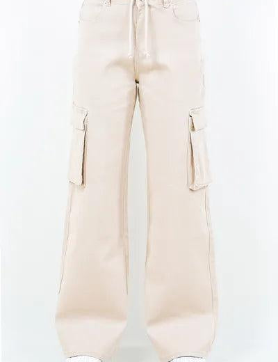 Apricot American Bazi Full Size Drawstring Wide Leg Cargo Pants Plus Size | Pants Daverri Fashions