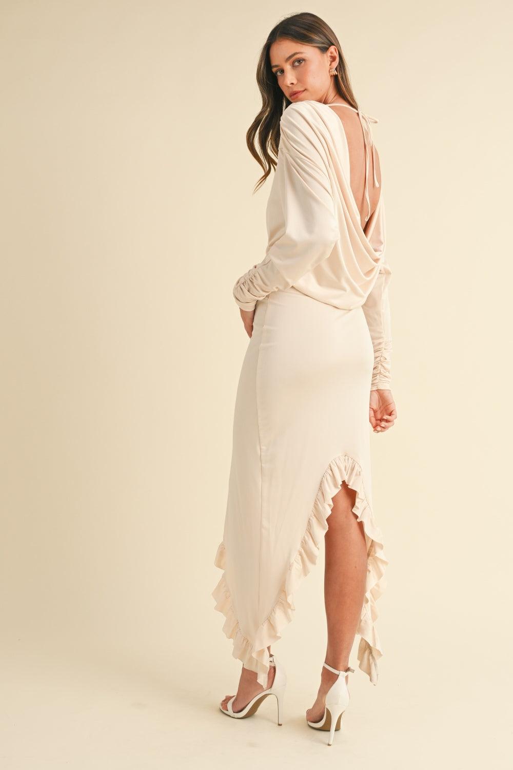 Mable Backless Asymmetric Ruffle Hem Dress | Daverri Fashions