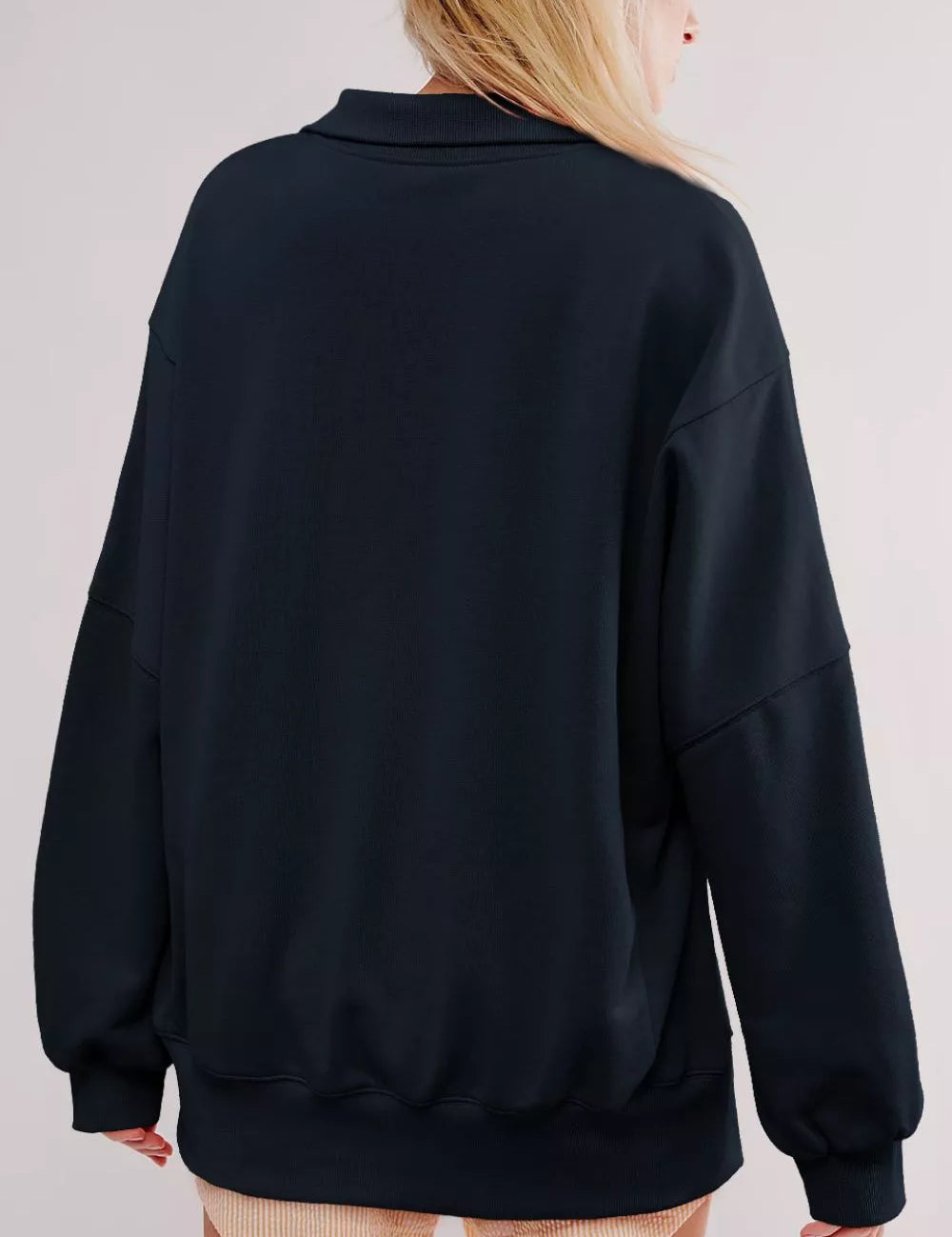 Buttoned Collared Raw Detail High Low Baggy Sweatshirt with Slits | Sweatshirts Daverri Fashions