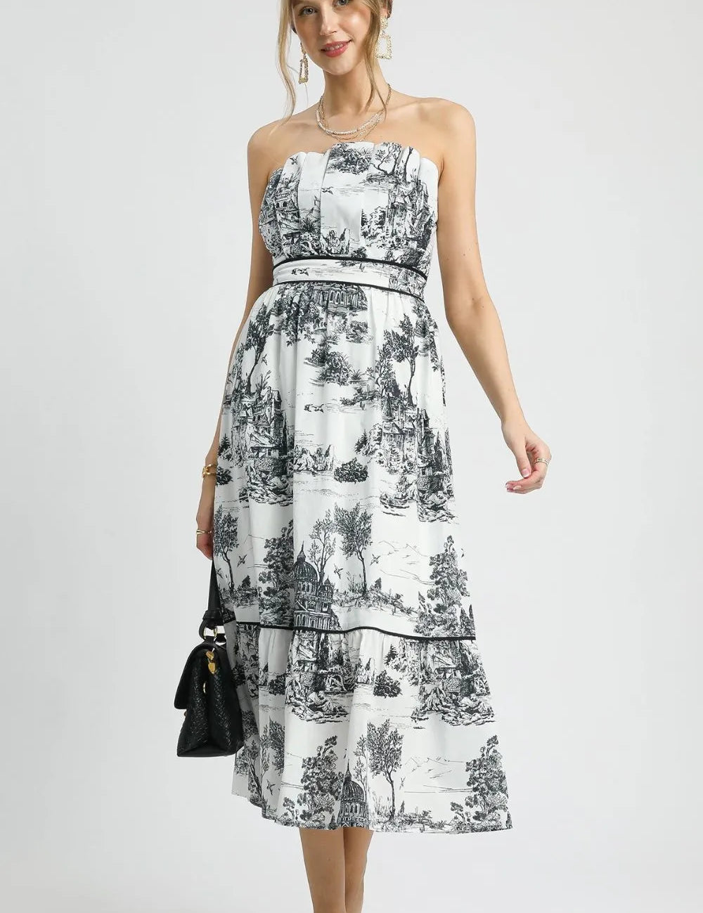 Black Umgee Printed Tiered Tube Midi Dress | Midi Dresses Daverri Fashions