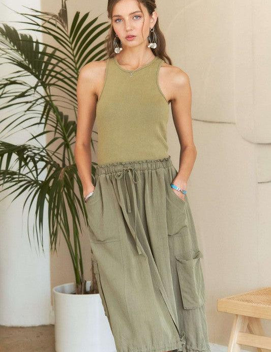 ADORA Drawstring Sleeveless Washed Dress | Daverri Fashions