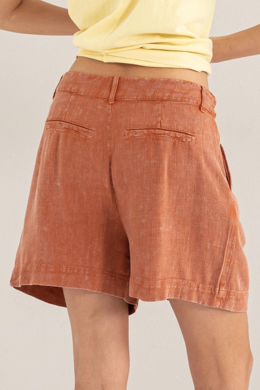 High Waist Pleated Linen Shorts | Bottoms Daverri Fashions