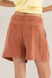 High Waist Pleated Linen Shorts | Bottoms Daverri Fashions