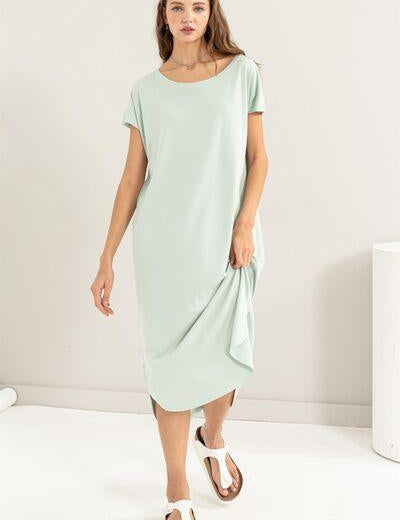 Mint HYFVE Short Sleeve High-Low Slit Midi Dress | Mid Dresses Daverri Fashions