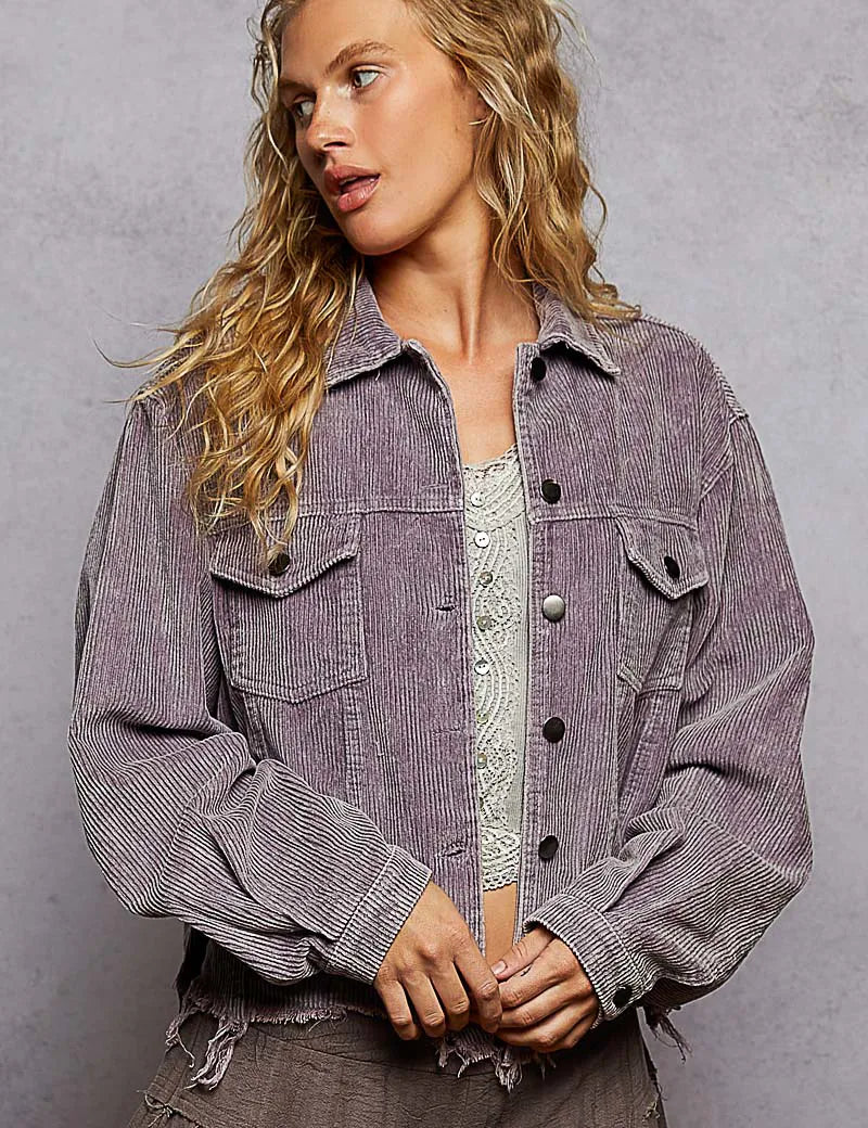 Lilac POL Button Down Corduroy Trucker Jacket | Jackets Daverri Fashions