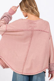 SAGE + FIG Peace Sign Mineral Wash Terry Top | Tops Daverri Fashions