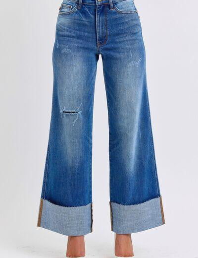 Medium Judy Blue Full Size Distressed High Waist Wide Leg Jeans | Jeans Daverri Fashions