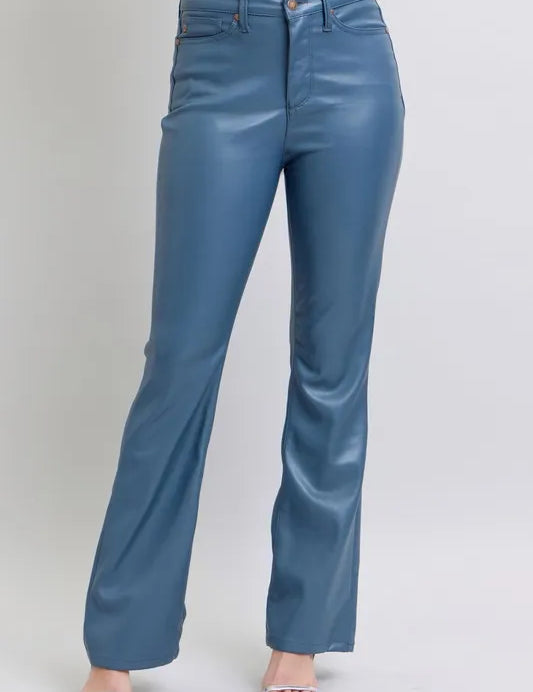 BLUE Judy Blue Full Size High Waist Tummy Control Faux Leather Bootcut Pants Plus Size | Pants Daverri Fashions