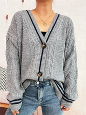 Star Pattern Button-Up Cardigan with Contrast Trim | Cardigans Daverri Fashions