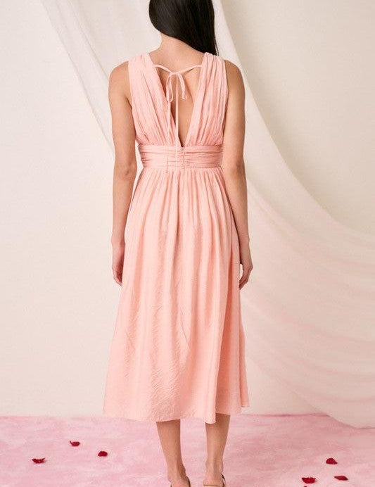 Mittoshop Ruched V-Neck Sleeveless Midi Dress | Mid Dresses Daverri Fashions
