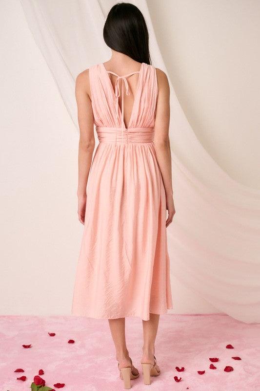 Mittoshop Ruched V-Neck Sleeveless Midi Dress | Mid Dresses Daverri Fashions