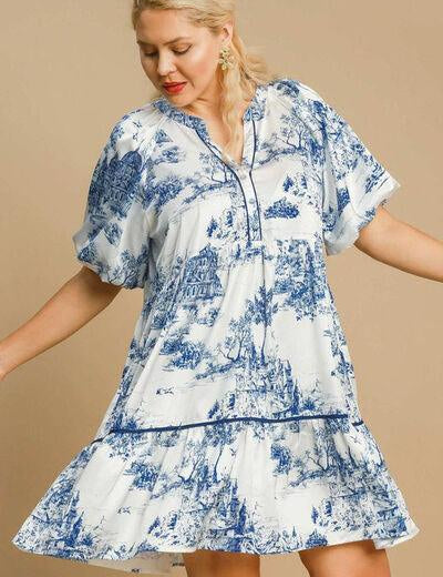 Umgee Two Tone Landscape Print Dress Plus Size | Mini Dresses Daverri Fashions