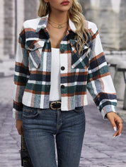 Plaid Oversized Button-Up Cropped Jacket | Jackets Daverri Fashions