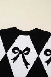 Bow Pattern Long Sleeve Contrast Sweater | Sweaters Daverri Fashions