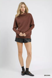 Umgee Draped Turtleneck Long Sleeve Knit Top | Daverri Fashions