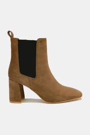 Beast Fashion Faux Suede Block Heel Chelsea Boots with Elastic Side Panel | Boots Daverri Fashions