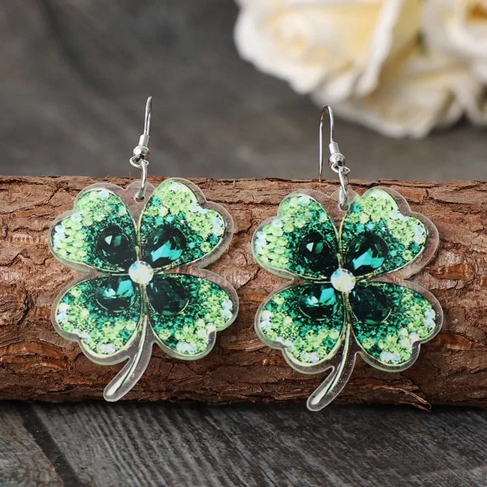 Lucky Clover Acrylic Dangle Earrings | Earrings Daverri Fashions