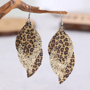 Gold One Size PU Leather Leopard Leaf Earrings | Earrings Daverri Fashions