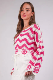 VERY J Chevron/Floral Pattern Crochet Knit Top | Knit Tops Daverri Fashions