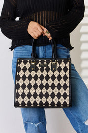 Black One Size David Jones Argyle Pattern PU Leather Handbag | Handbags Daverri Fashions